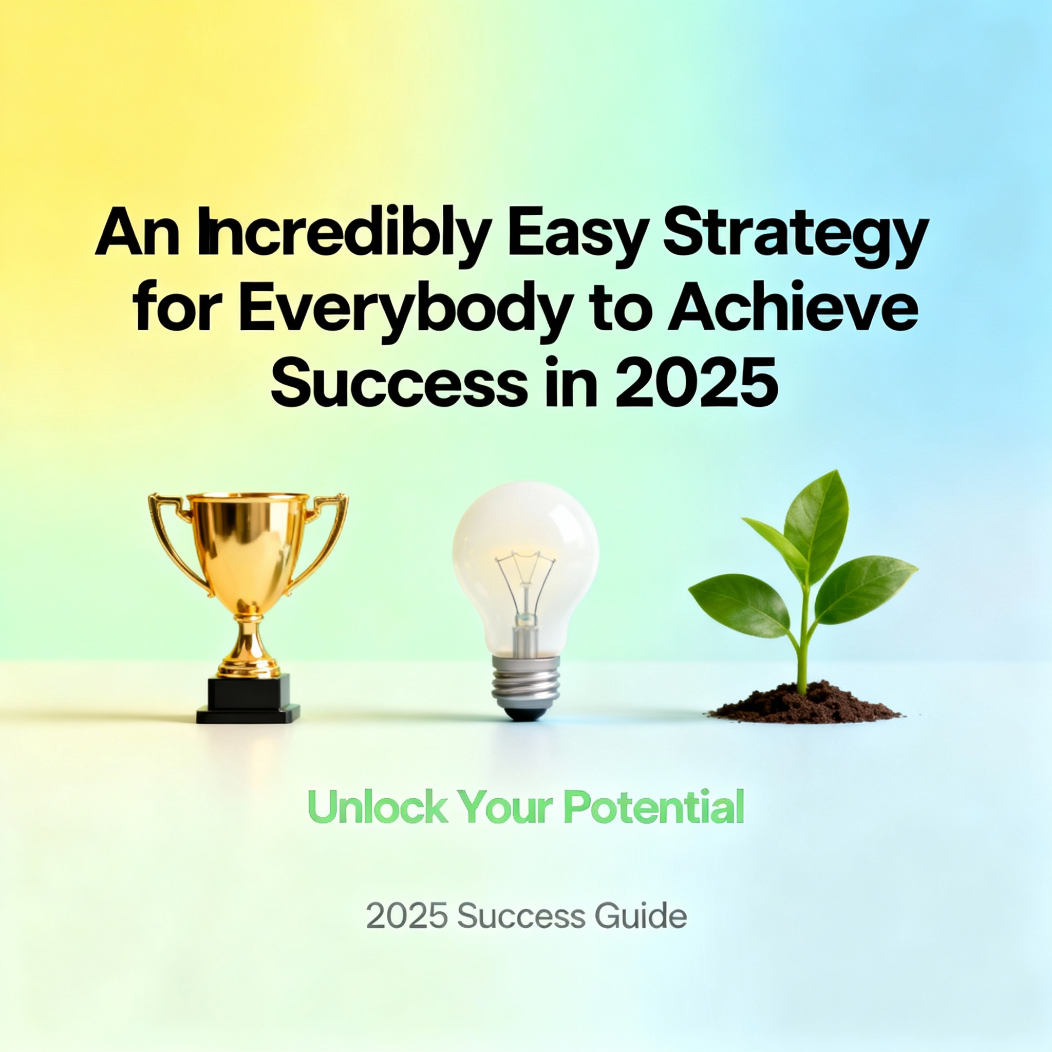 "A motivational feature image titled 'An Incredibly Easy Strategy for Everybody to Achieve Success in 2025' with bright colors, clean modern typography, and icons representing success, simplicity, and personal growth."