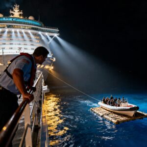 Enchantment of the Seas cruise ship performing dramatic Caribbean rescue operation September 2025 saving lives from makeshift raft