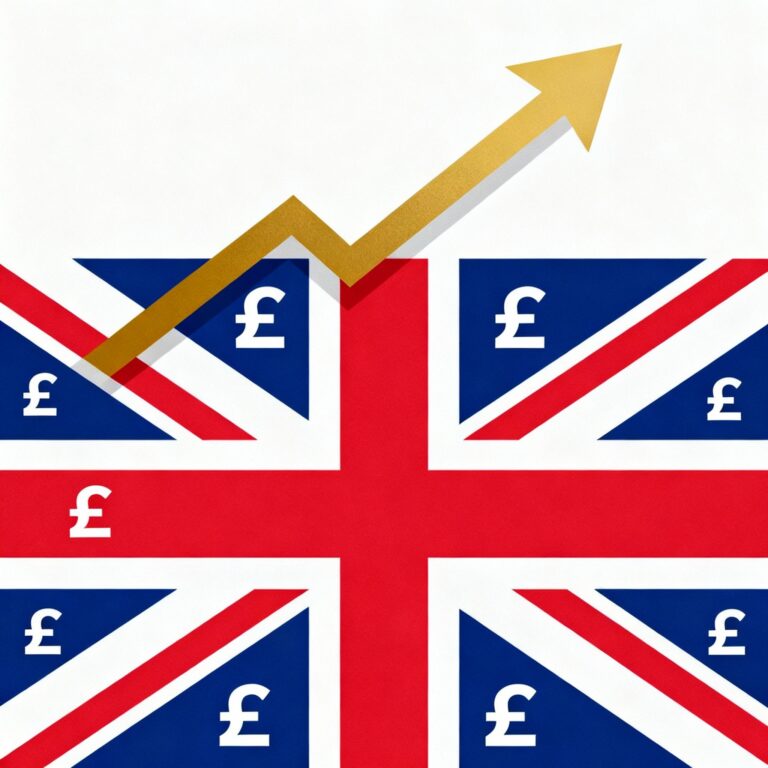 UK flag with currency symbols and an upward arrow representing the National Living Wage increase in 2026