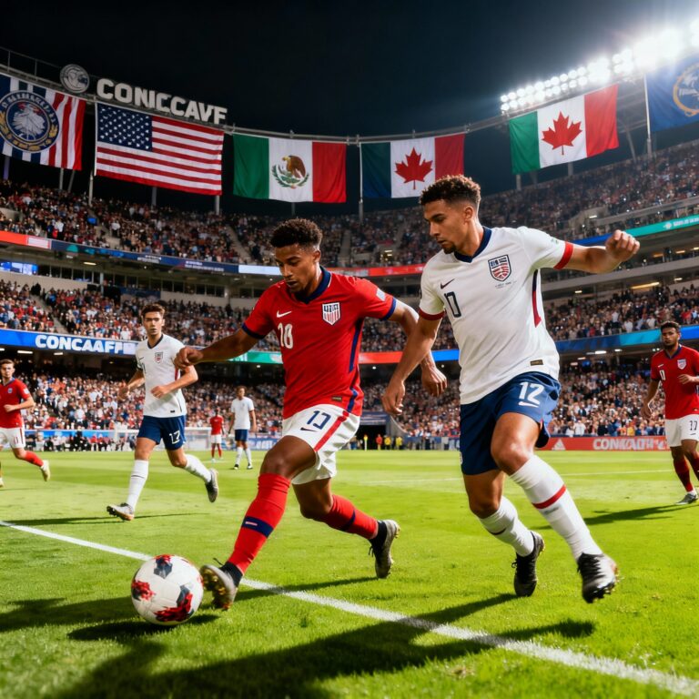 “Players competing in the CONCACAF World Cup 2026 Qualifiers - North and Central America football action.”