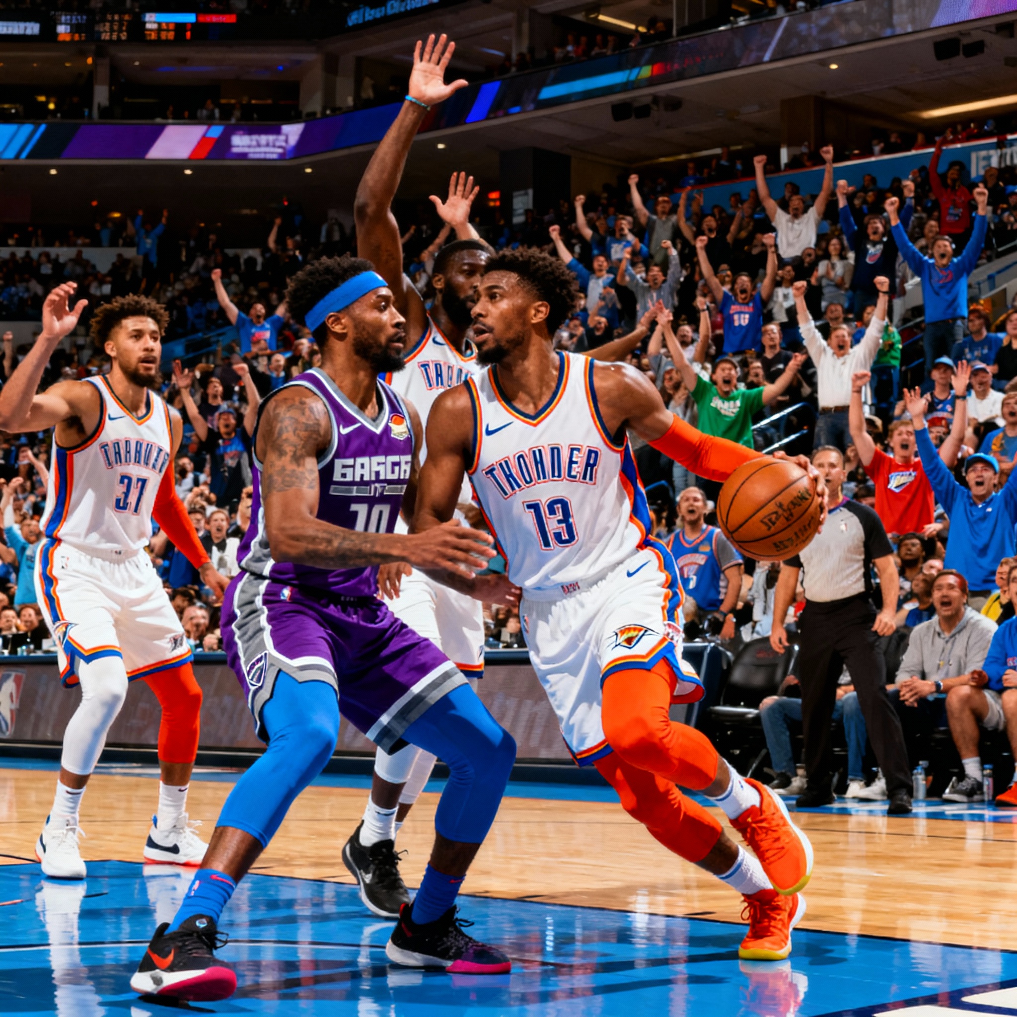 Kings vs Thunder NBA intense game action capturing the fierce rivalry and high energy on the court.