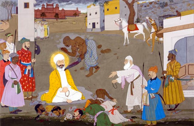 “Portrait of Guru Tegh Bahadur Ji in traditional Sikh attire”
