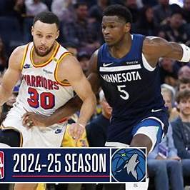 Minnesota Timberwolves players strategizing on the court during their game against the Golden State Warriors.