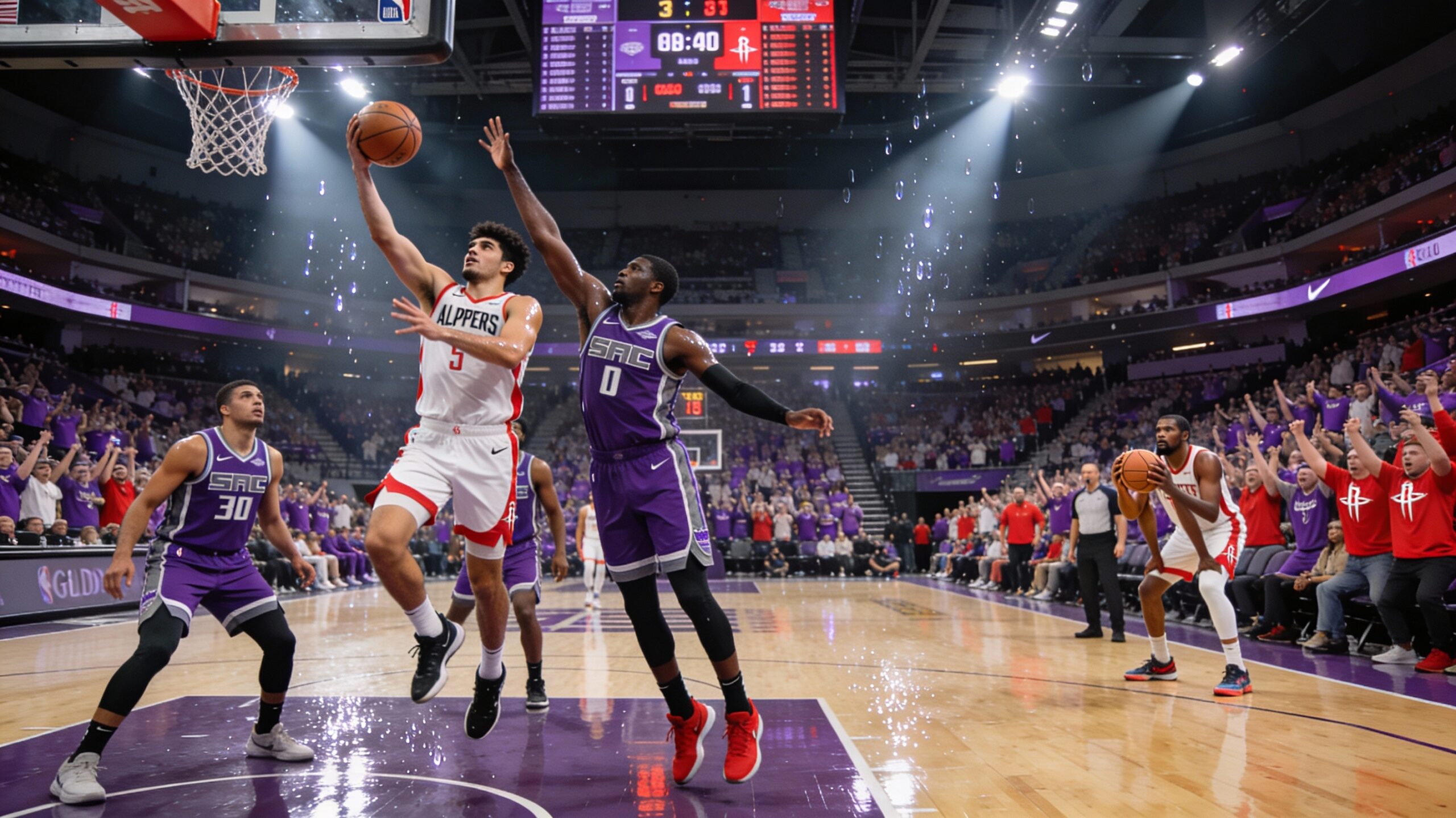 Intense Houston Rockets vs Sacramento Kings NBA action shot from December 21, 2025 at Golden 1 Center.