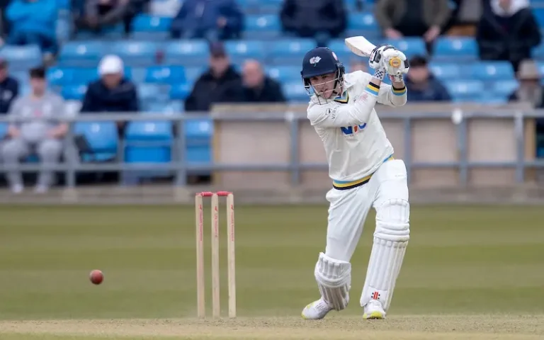 Harry Brook playing an aggressive shot for England during an international cricket match
